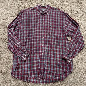Faconnable Men’s Cotton Button LS Plaid Shirt Large Red Blue